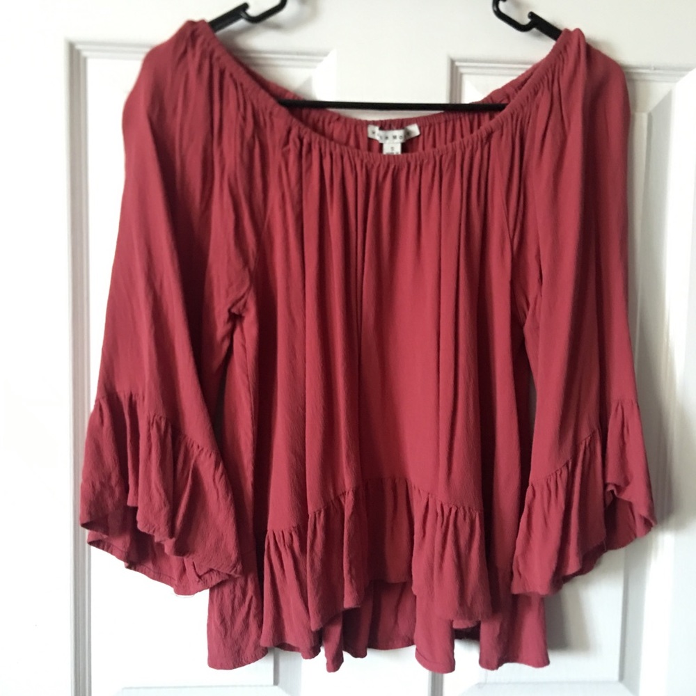 Peach off the shoulder shirt
